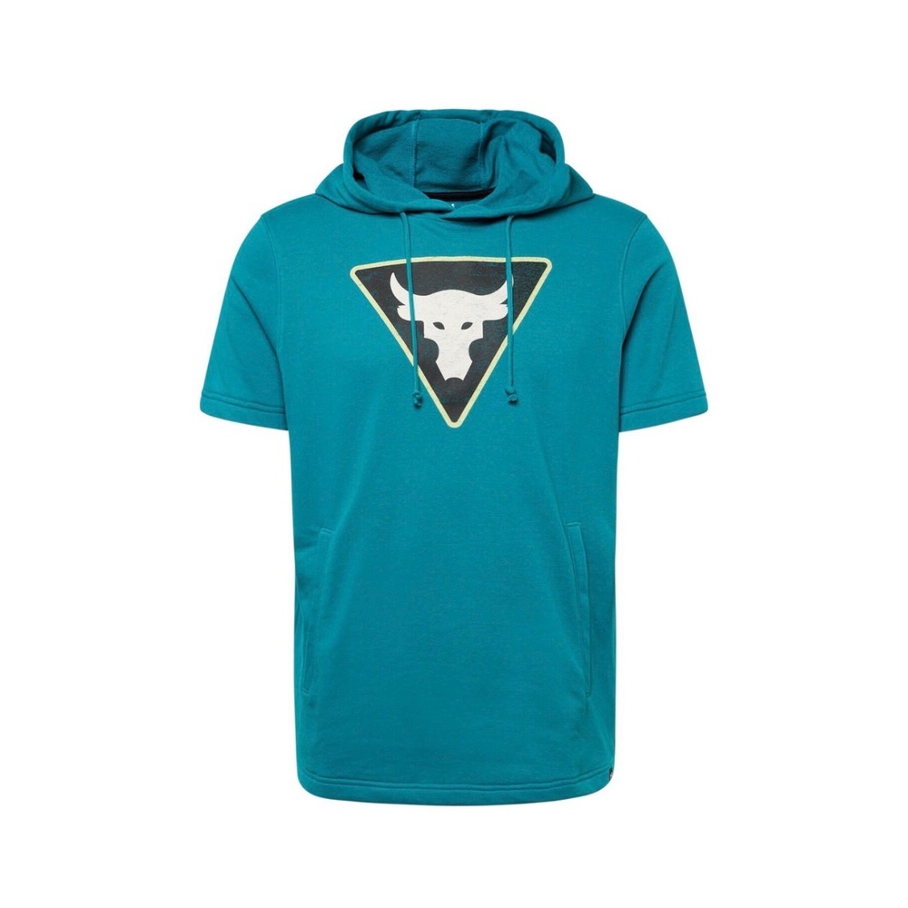 Under armour Mens medium Project Rock Terry Short Sleeve Hoodie - Green blue